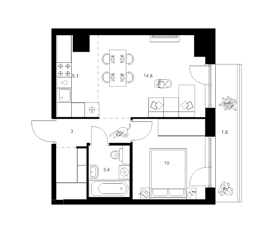 2 ккв (Евро) 40,8 м²