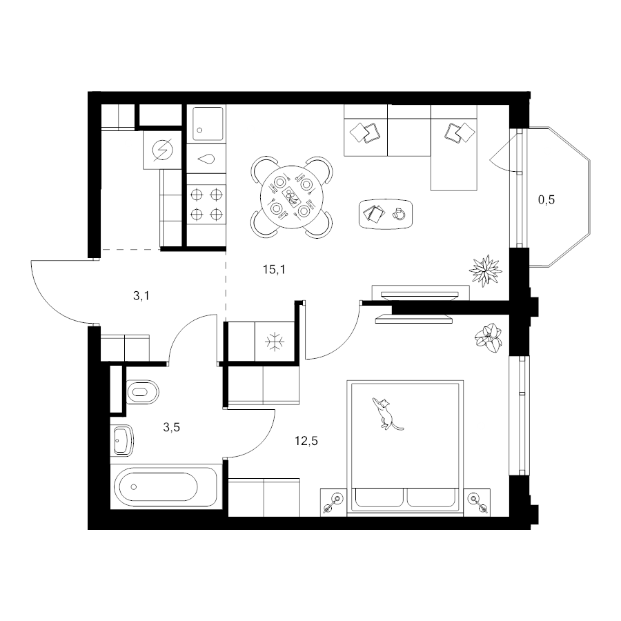 2 ккв (Евро) 37 м²