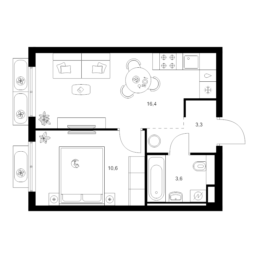 2 ккв (Евро) 33,9 м²
