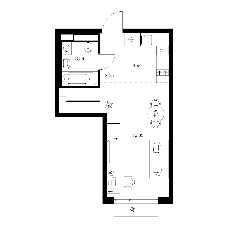 Студия 29,6 м²