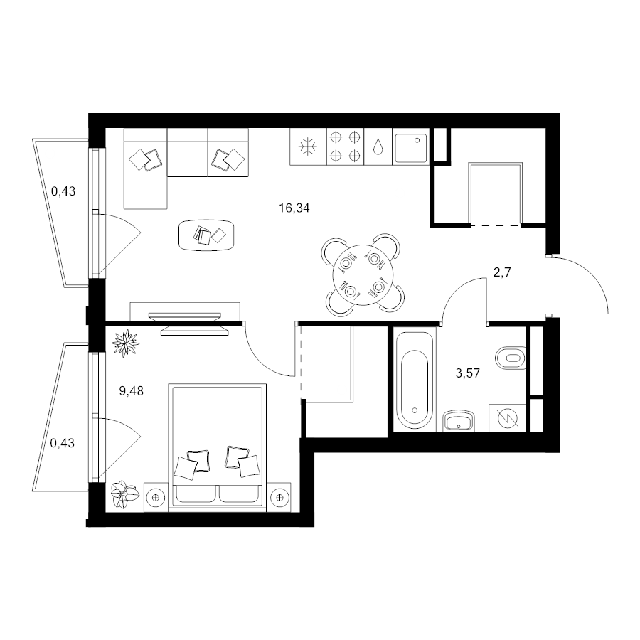 2 ккв (Евро) 38,1 м²