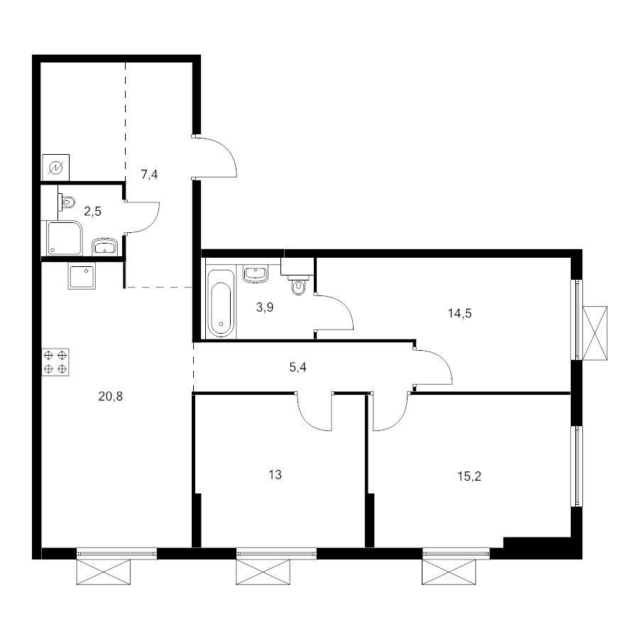 4 ккв (Евро) 87,4 м²