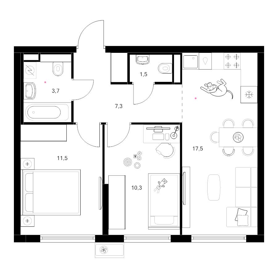 3 ккв (Евро) 51,8 м²