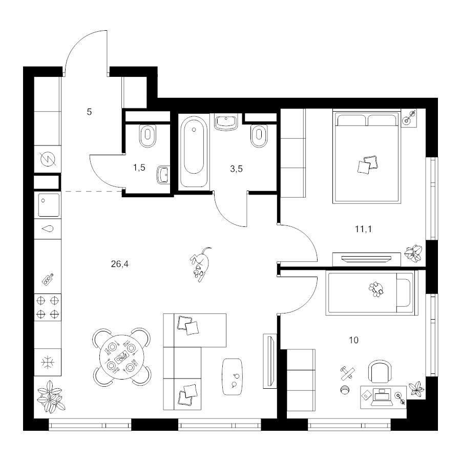 3 ккв (Евро) 57,5 м²