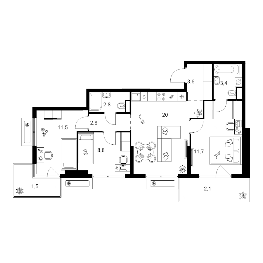 4 ккв (Евро) 71 м²