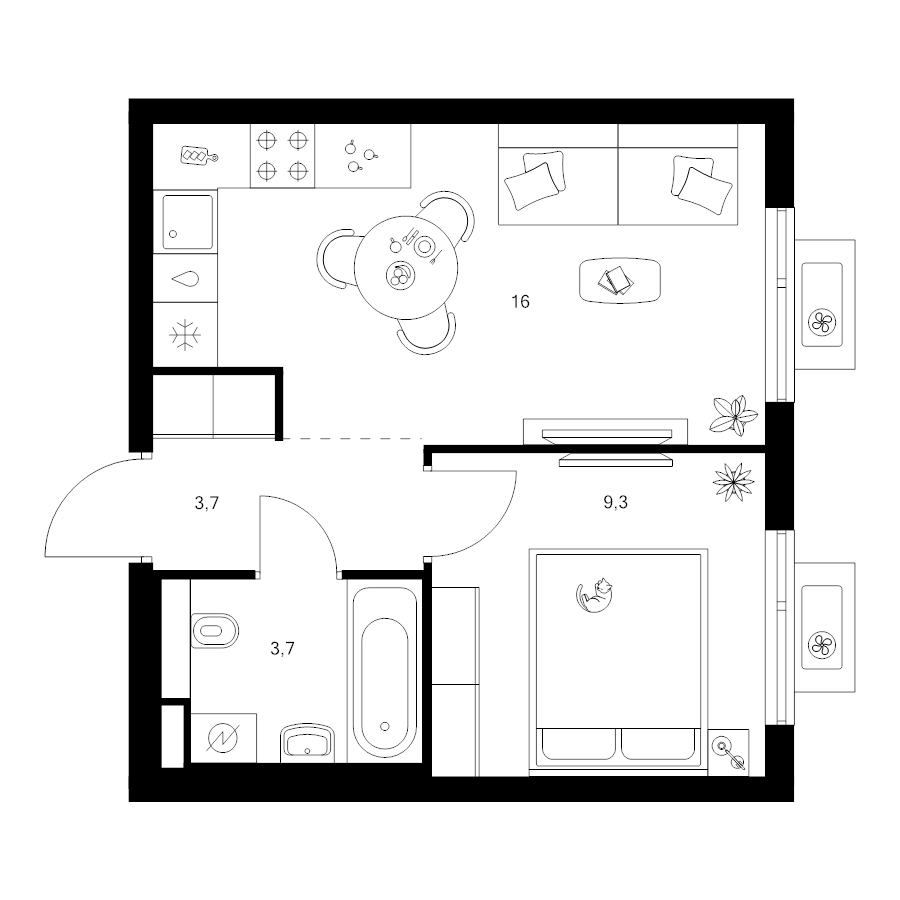 2 ккв (Евро) 32,7 м²