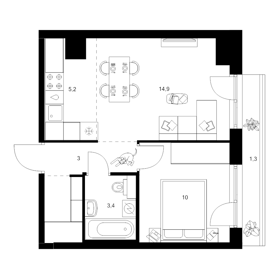 2 ккв (Евро) 40,6 м²