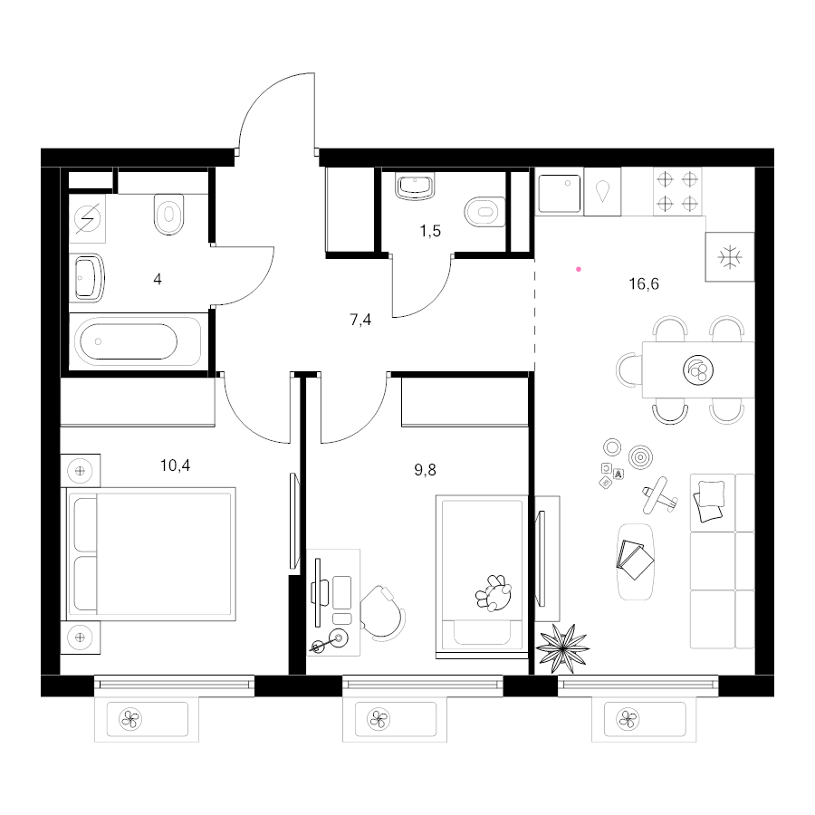 3 ккв (Евро) 49,7 м²