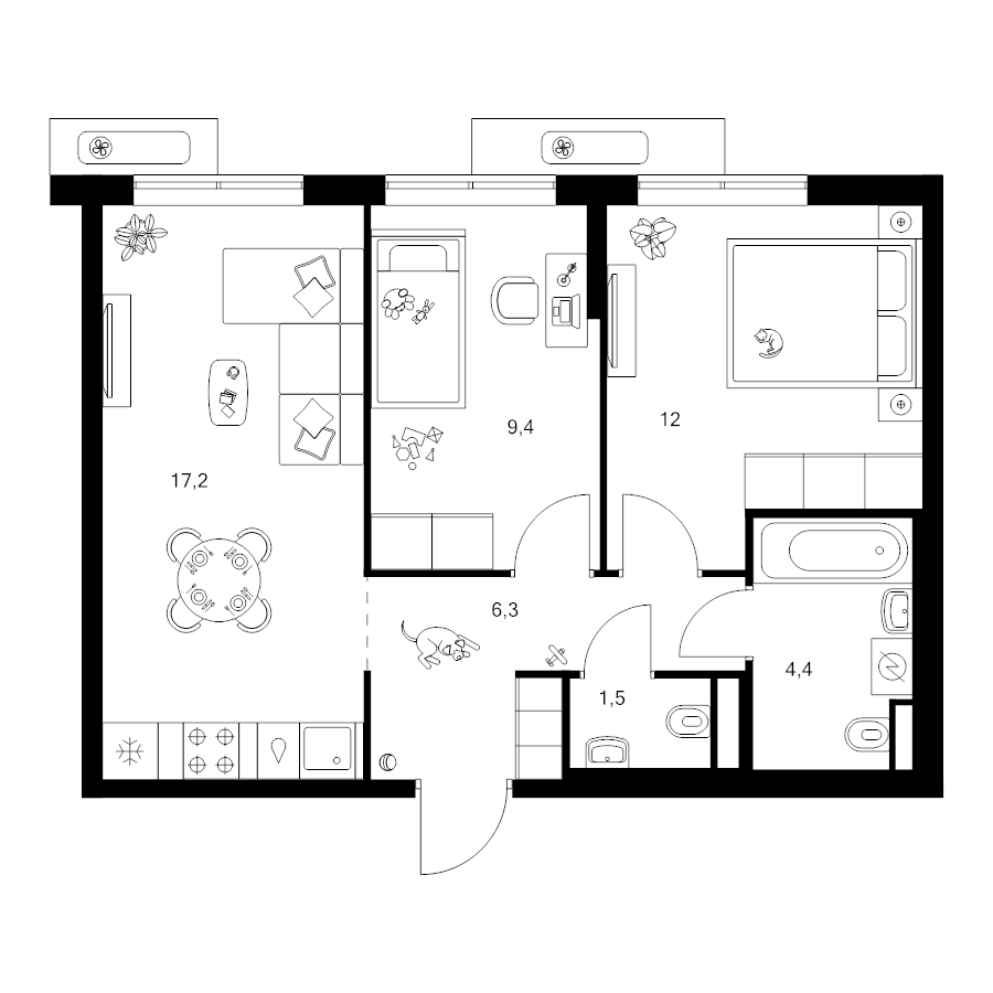 3 ккв (Евро) 50,8 м²