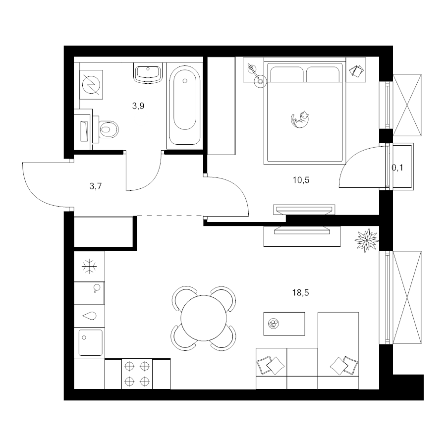 2 ккв (Евро) 36,7 м²