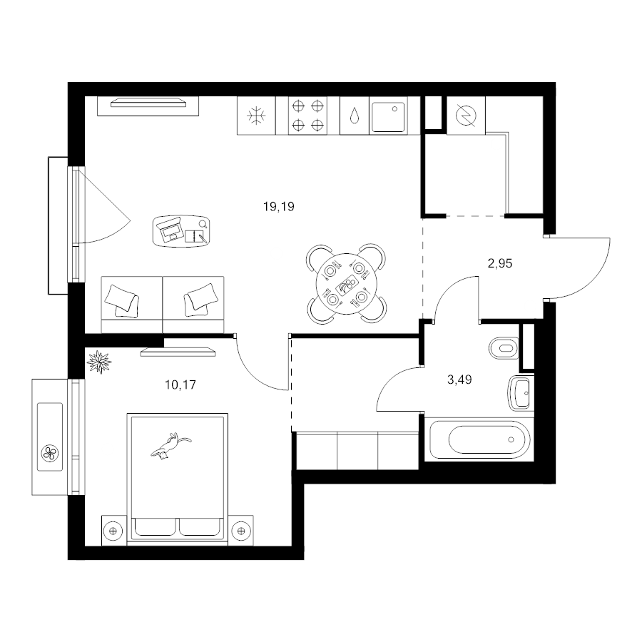 2 ккв (Евро) 43 м²