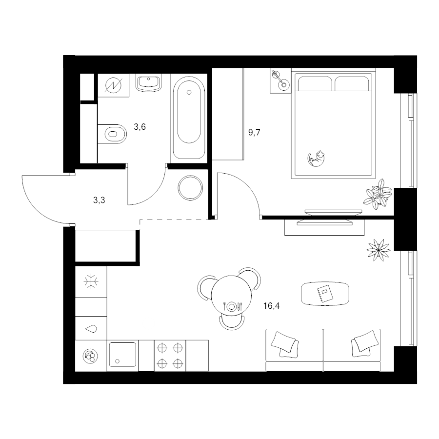 2 ккв (Евро) 33 м²