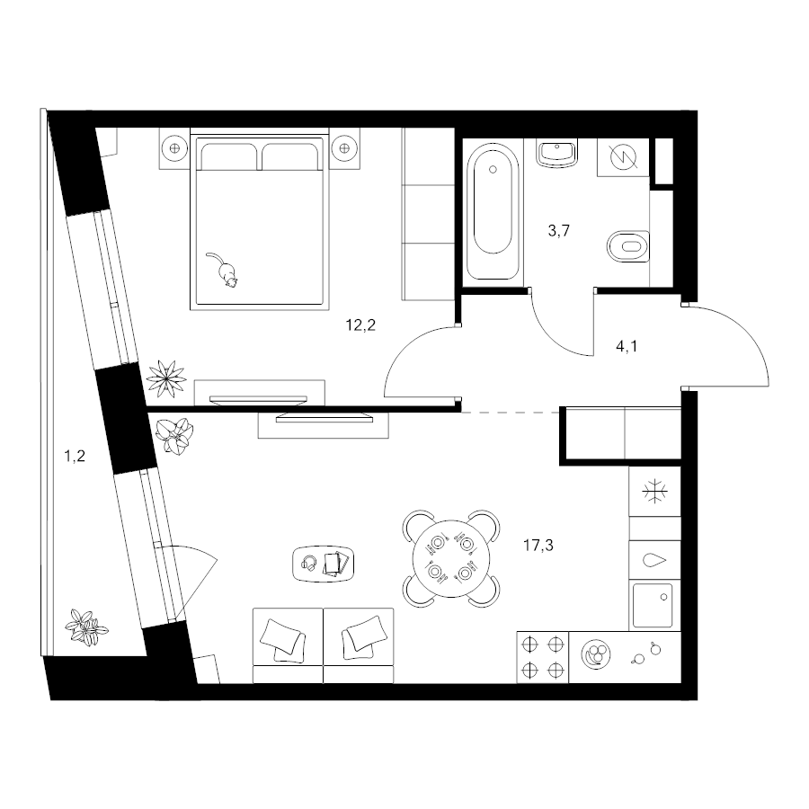 2 ккв (Евро) 38,5 м²