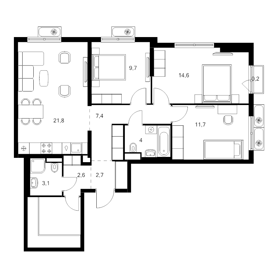 4 ккв (Евро) 85,3 м²