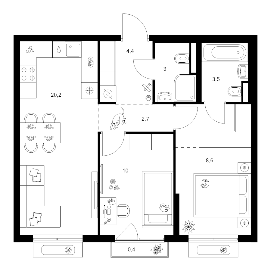 3 ккв (Евро) 57,2 м²