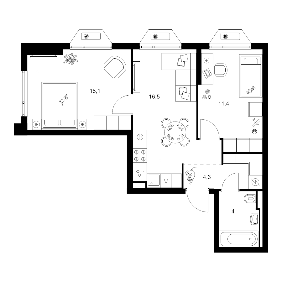 3 ккв (Евро) 51,3 м²