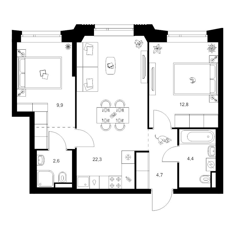 3 ккв (Евро) 59,7 м²