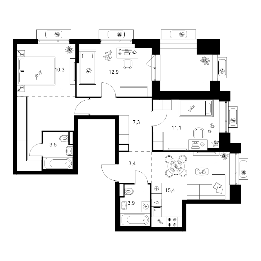 4 ккв (Евро) 80,6 м²