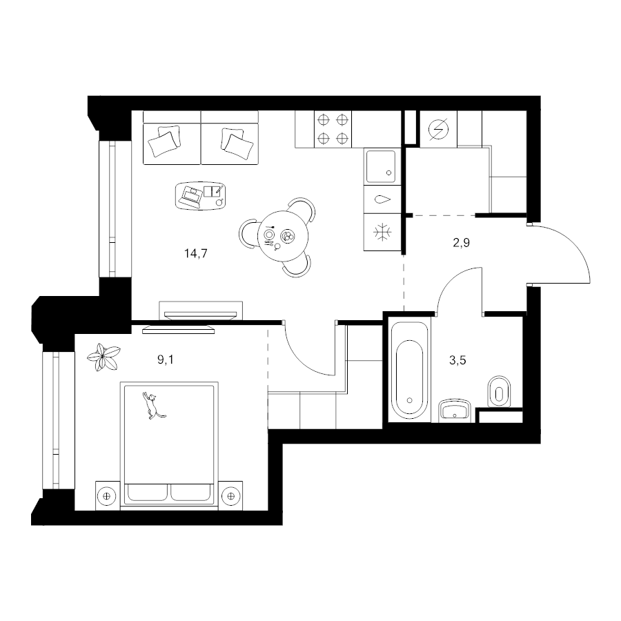 1 ккв 36,4 м²