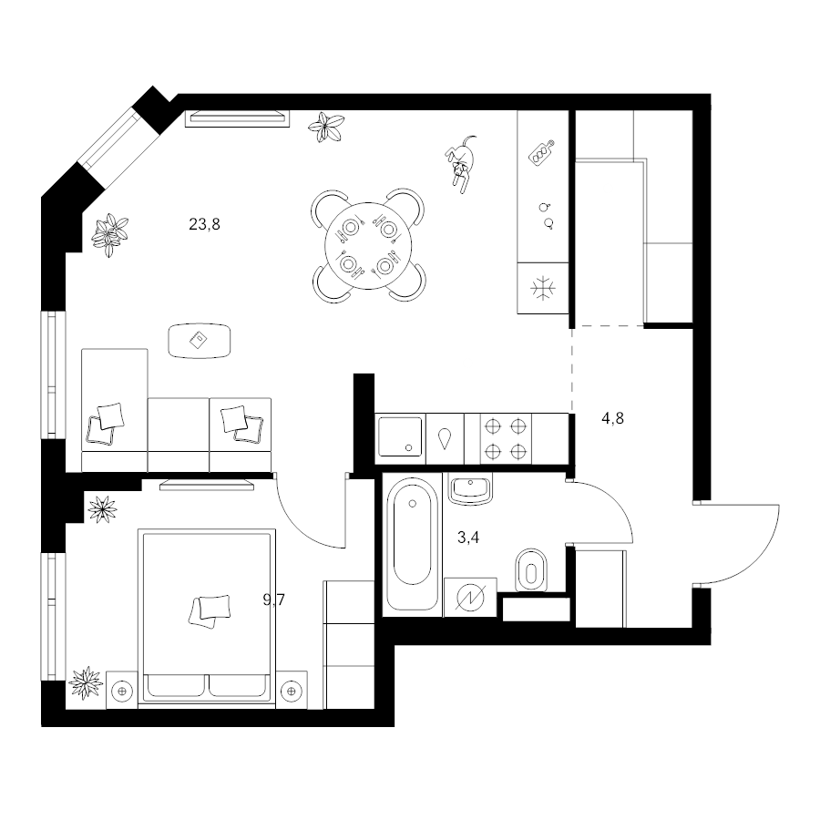 2 ккв (Евро) 44,1 м²