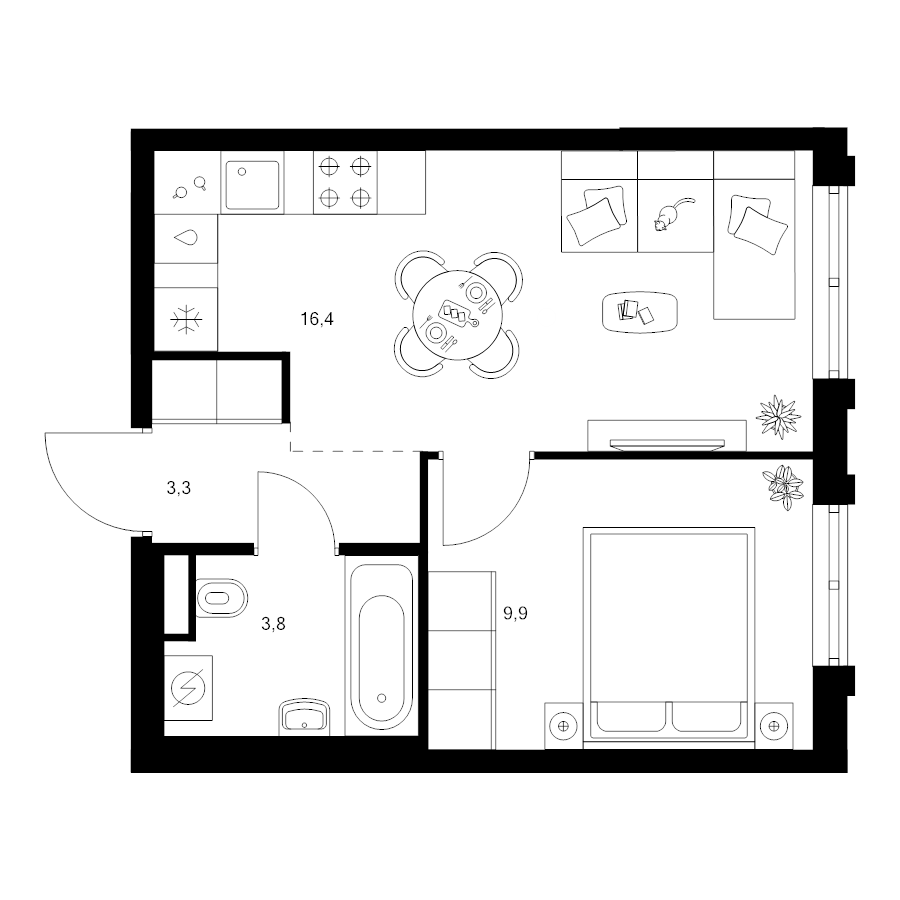 2 ккв (Евро) 33,4 м²