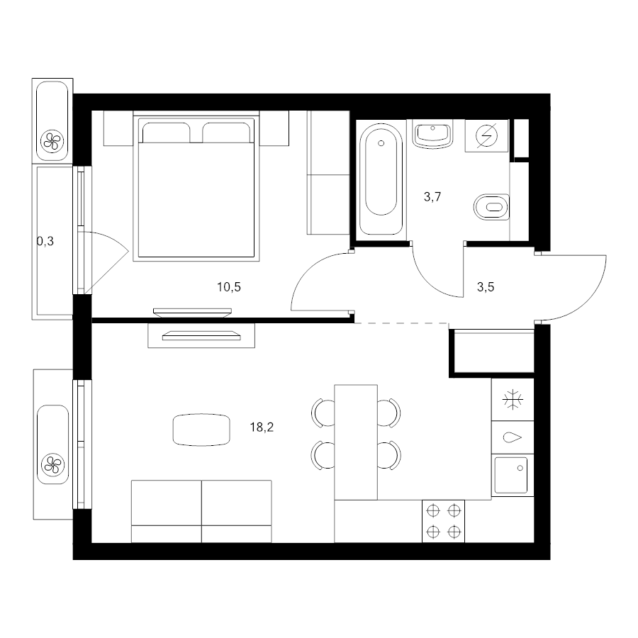 2 ккв (Евро) 36,2 м²
