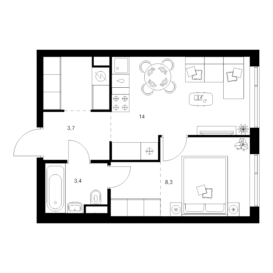 1 ккв 36,4 м²