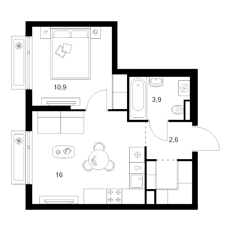 2 ккв (Евро) 36,3 м²