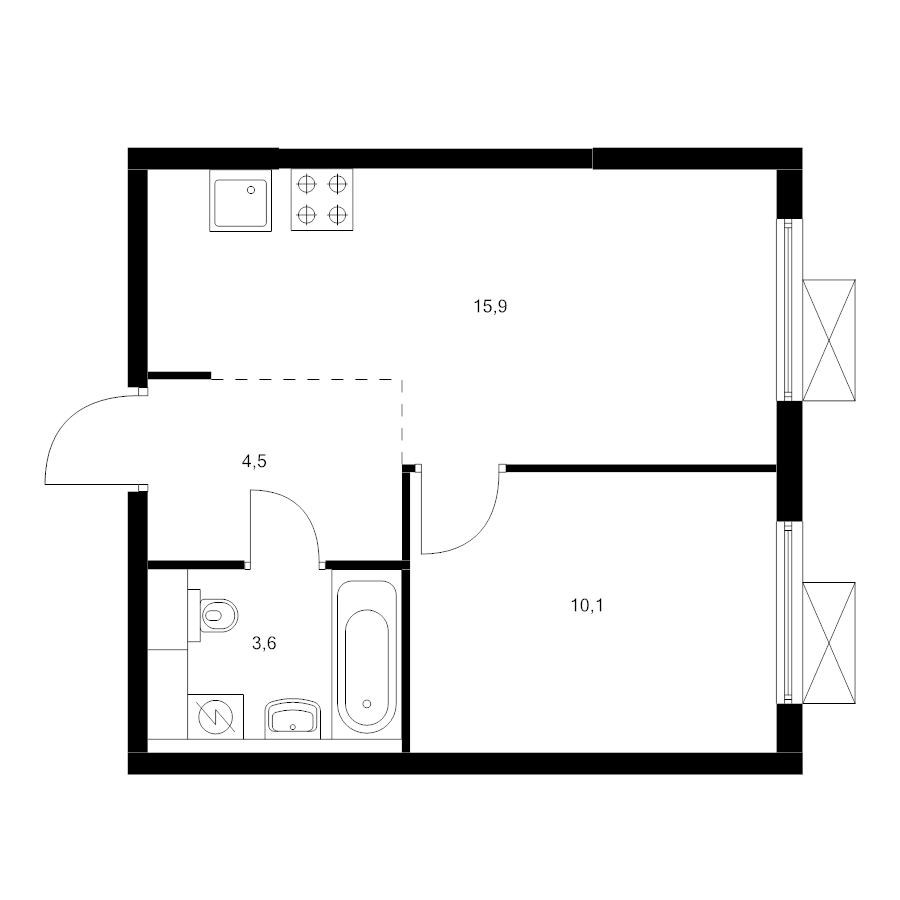 2 ккв (Евро) 33,7 м²