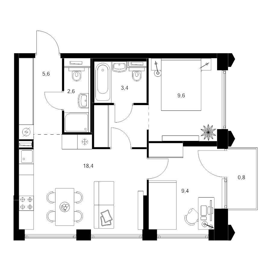 3 ккв (Евро) 53,5 м²