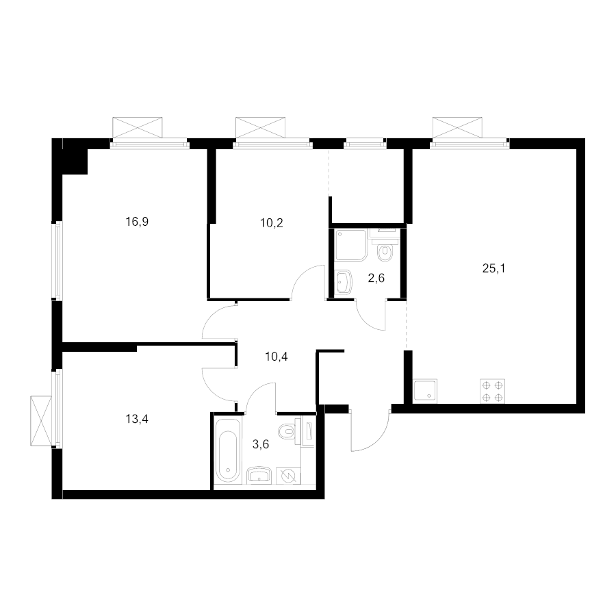 4 ккв (Евро) 83,4 м²
