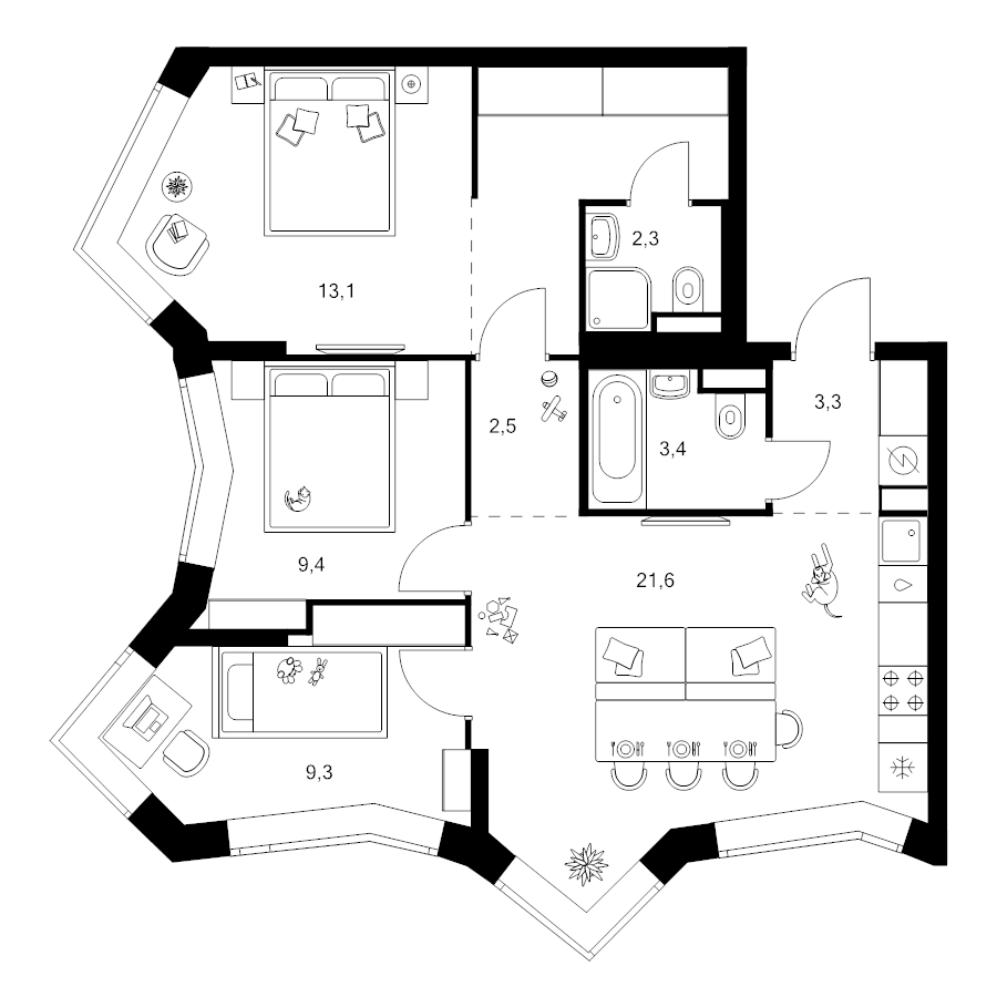 4 ккв (Евро) 72,3 м²