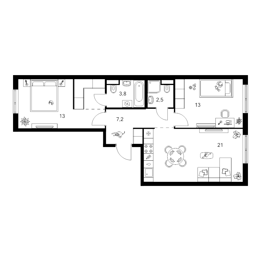3 ккв (Евро) 64 м²