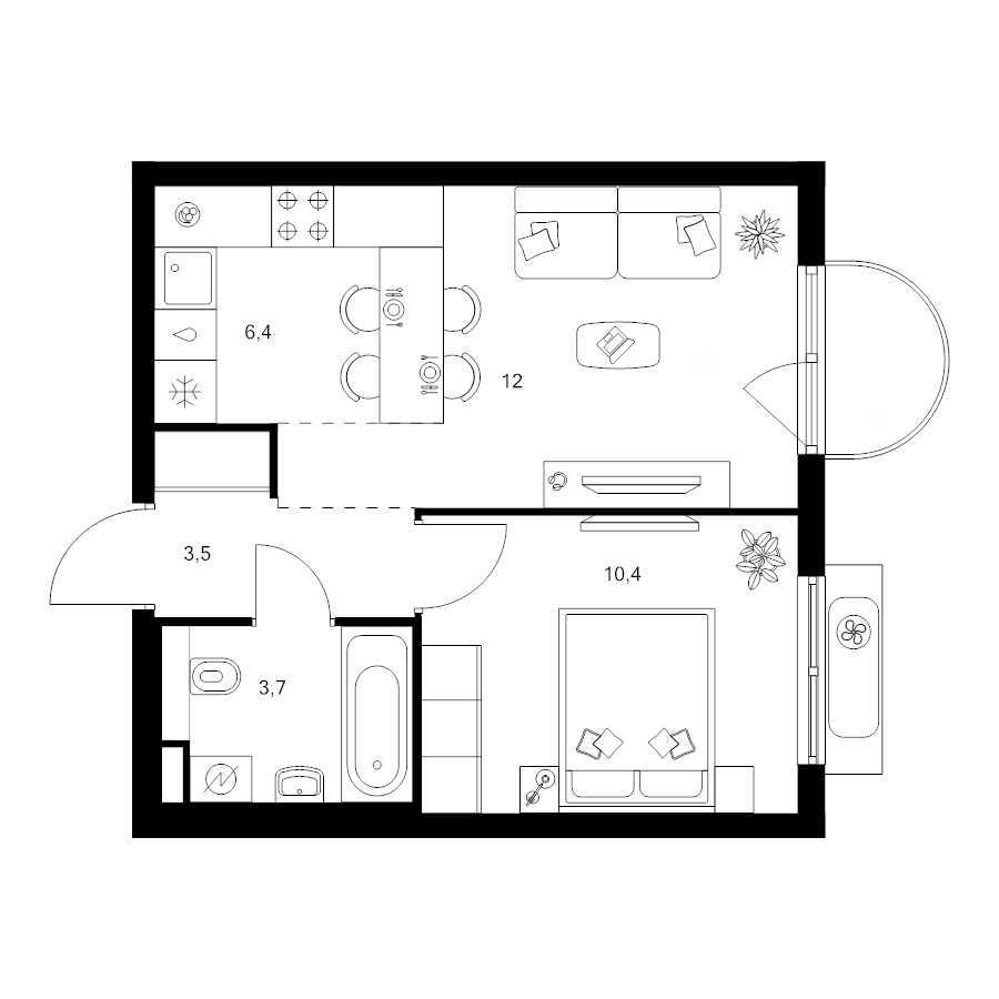 2 ккв (Евро) 36,5 м²