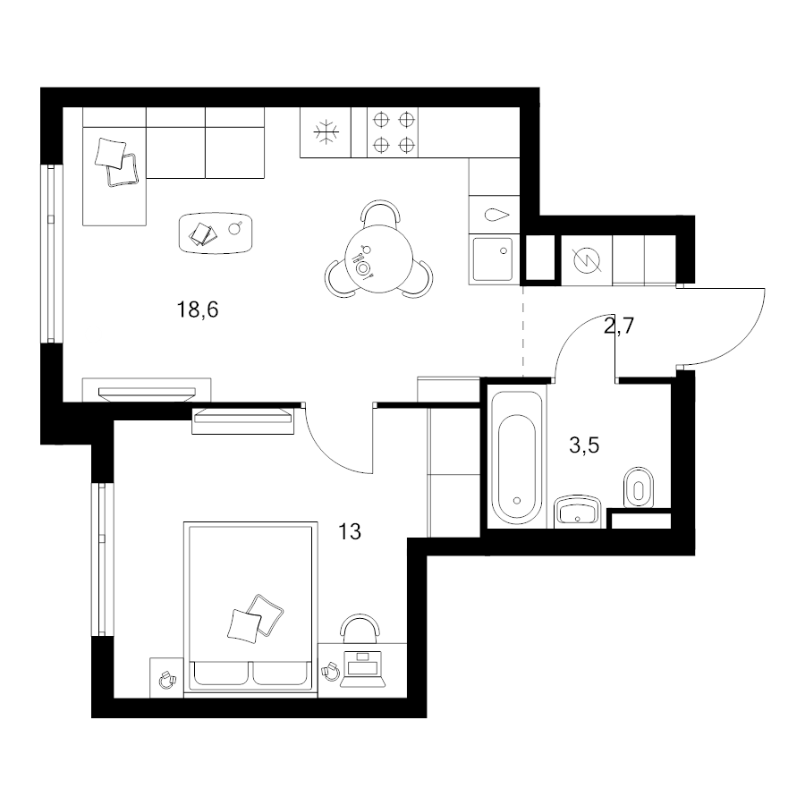 2 ккв (Евро) 37,8 м²