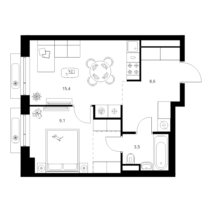2 ккв (Евро) 39,8 м²