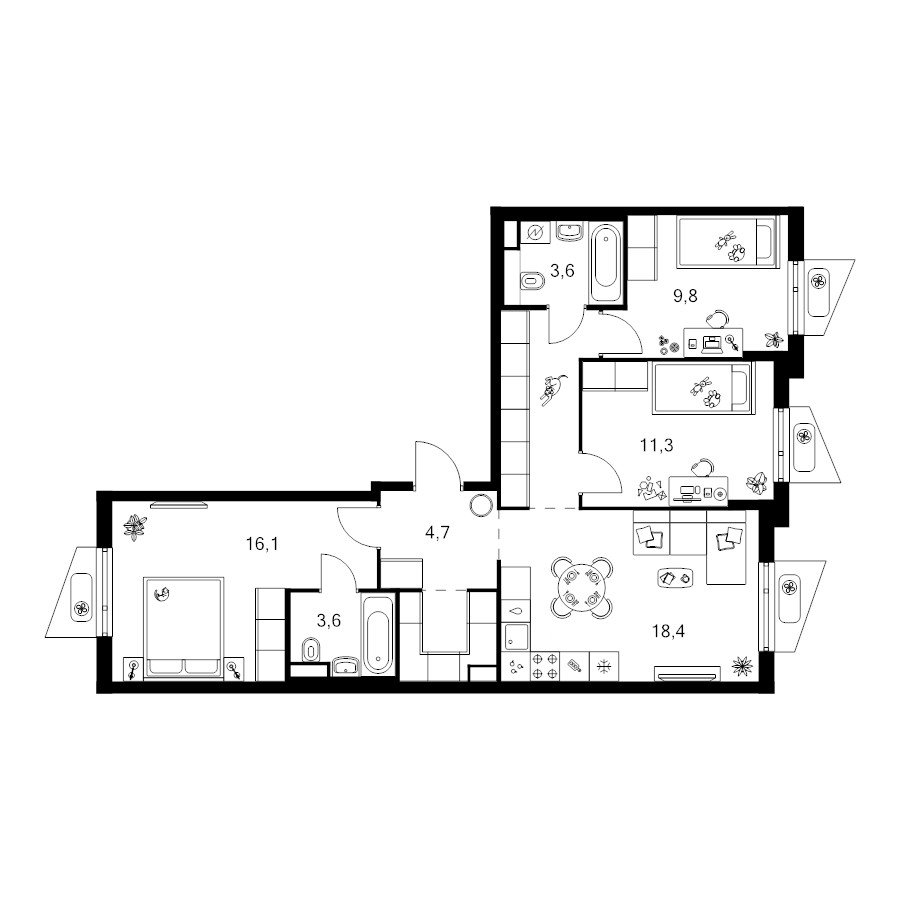 4 ккв (Евро) 77,6 м²