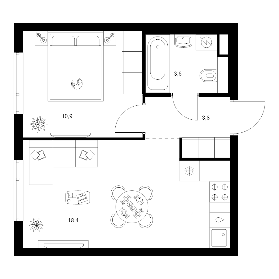 2 ккв (Евро) 36,7 м²