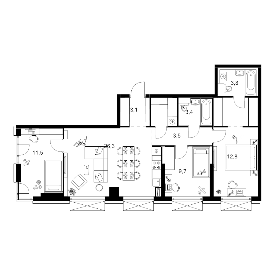 4 ккв (Евро) 83,9 м²