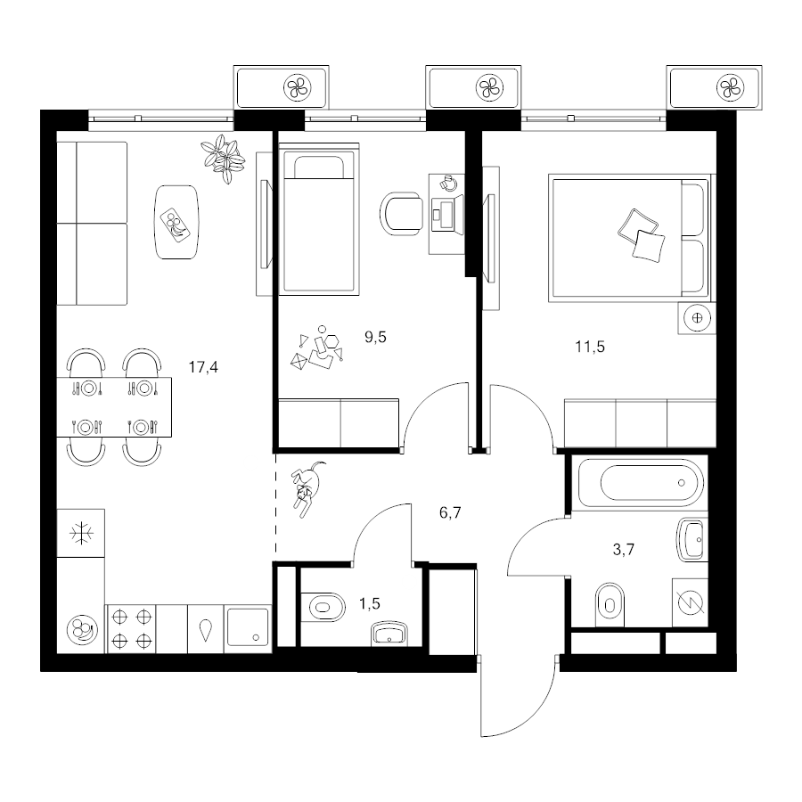 3 ккв (Евро) 50,3 м²