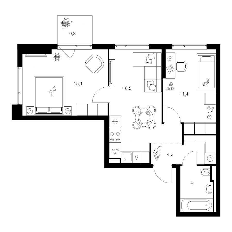 3 ккв (Евро) 52,1 м²