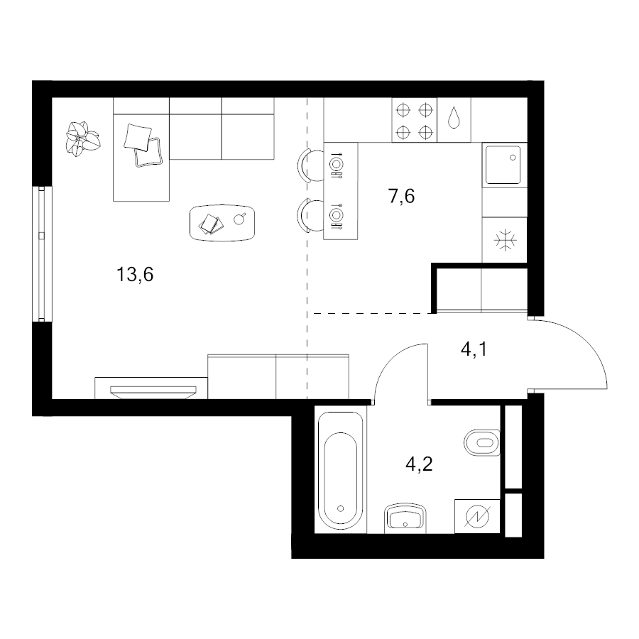 Студия 29,5 м²