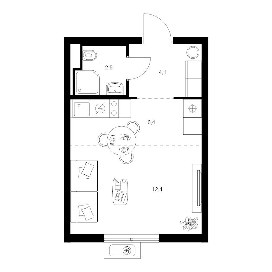 Студия 25,4 м²