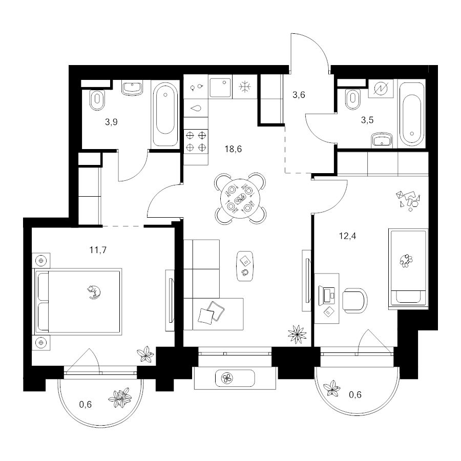 3 ккв (Евро) 59,1 м²
