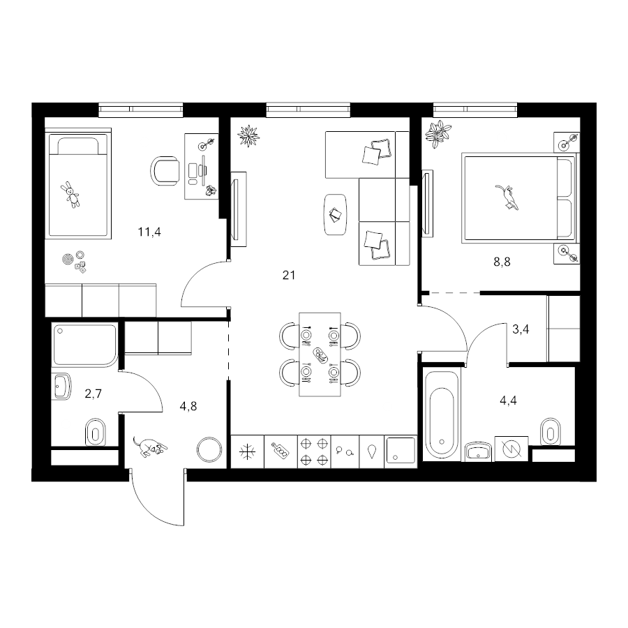 3 ккв (Евро) 56,5 м²
