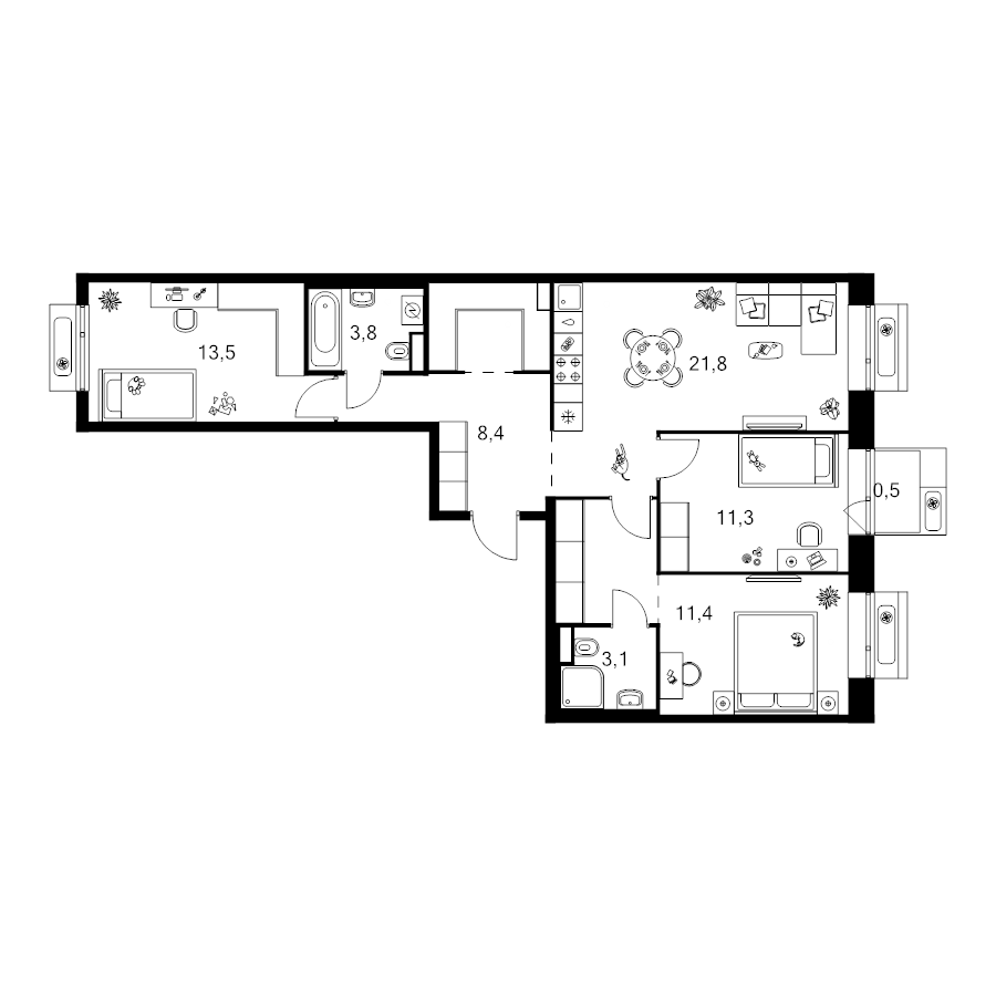 4 ккв (Евро) 83,8 м²
