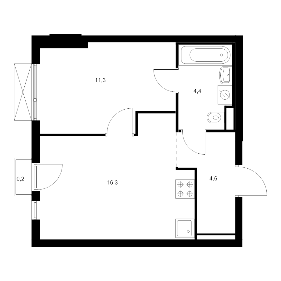 2 ккв (Евро) 36,8 м²