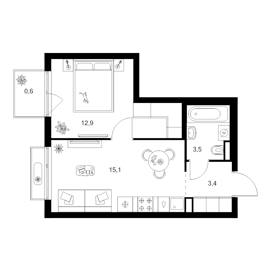 2 ккв (Евро) 35,5 м²