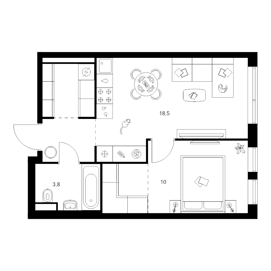 2 ккв (Евро) 42,4 м²