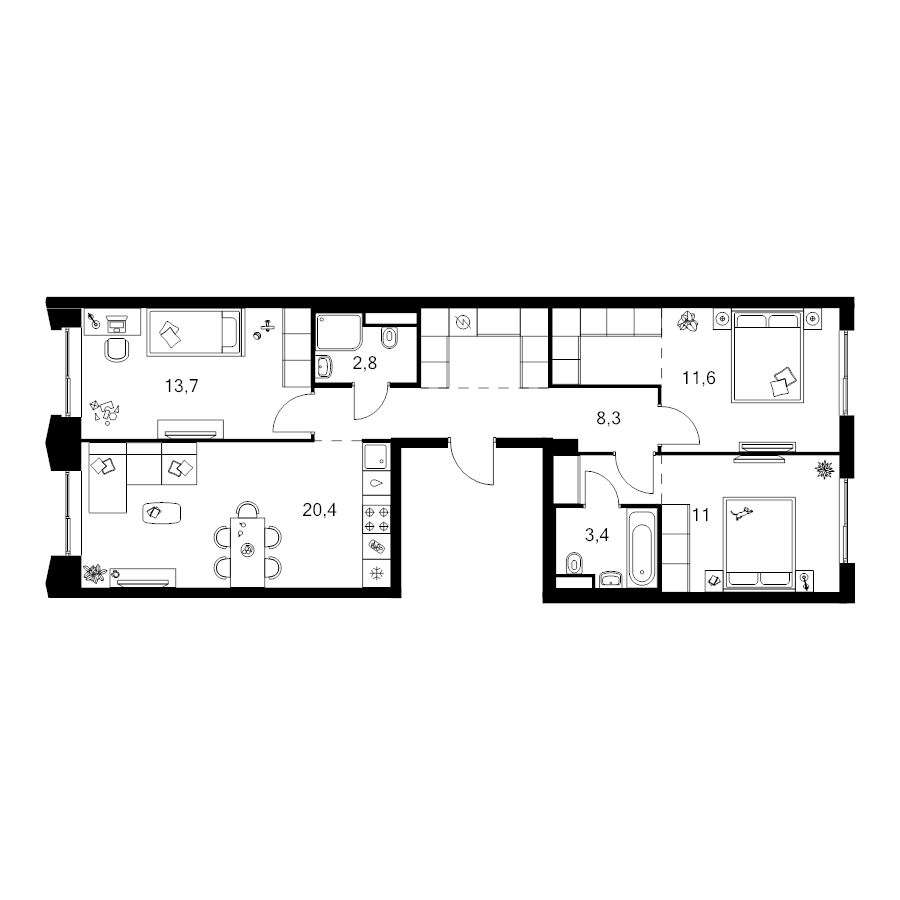 4 ккв (Евро) 82 м²